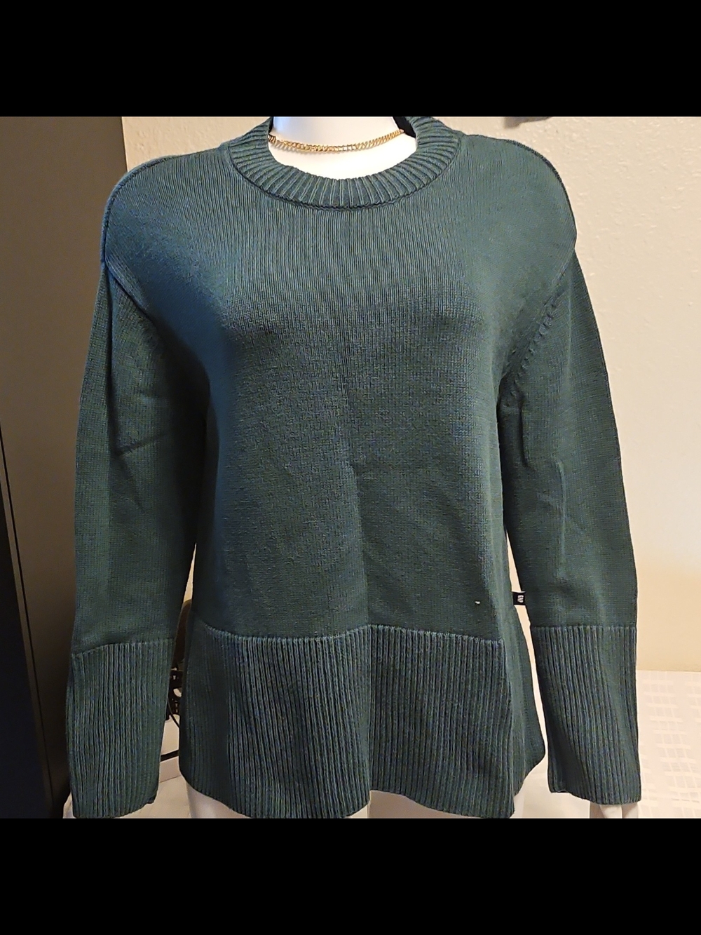 GAP Dark Teal Crewneck Sweater with Ribbed Hem
